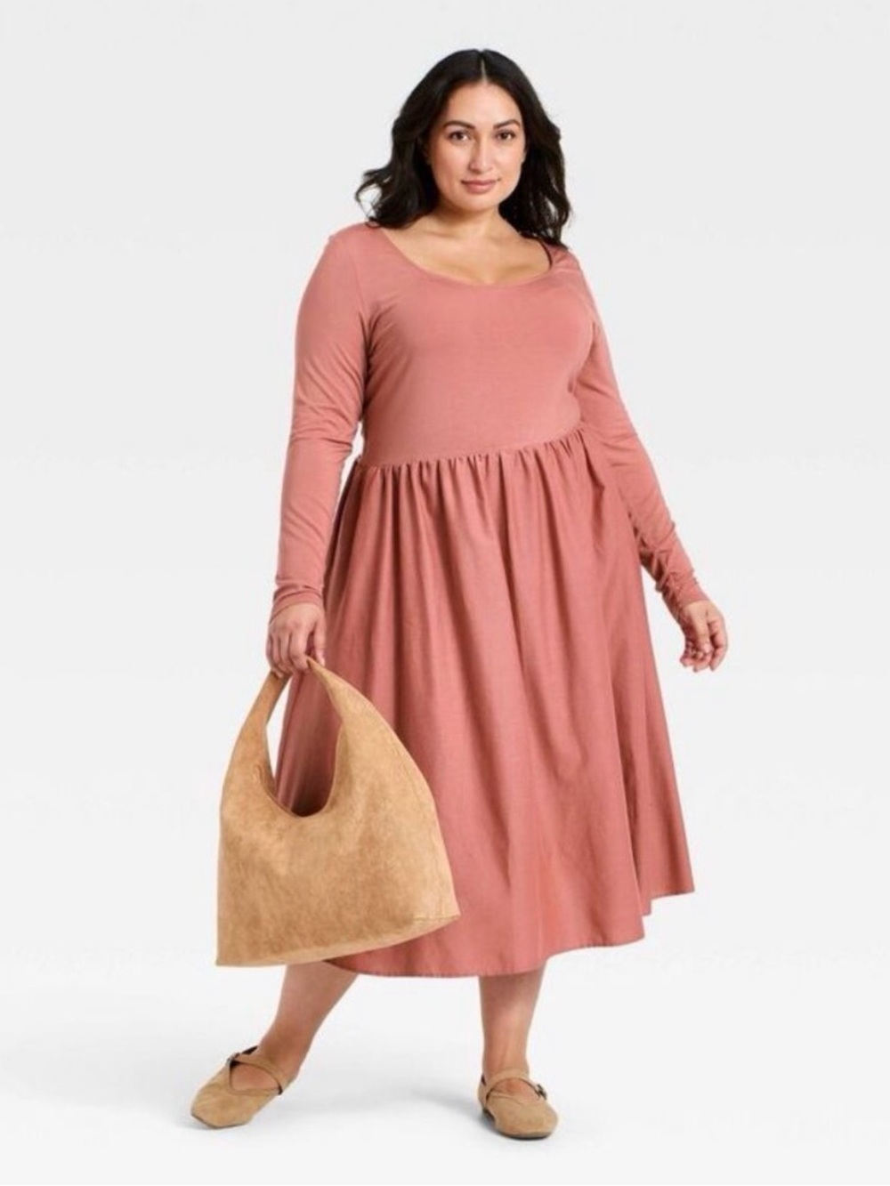 Ava & Viv Long-Sleeve Knit Midi A-Line Dress